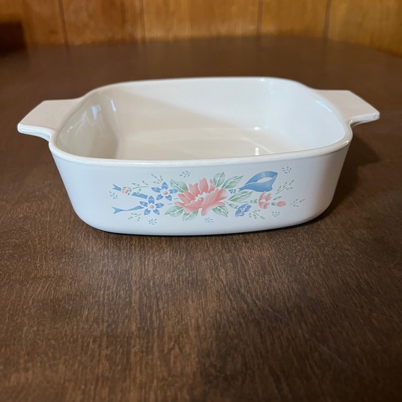 CORNING WARE CORELLE A-1-B 1 Liter Symphony Blue & Pink Flowers Square Casserole - Picture 4 of 14
